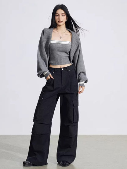 Pleated Utility Wide-Leg Pants