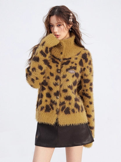 Leopard Mink-Plush Knit Sweater
