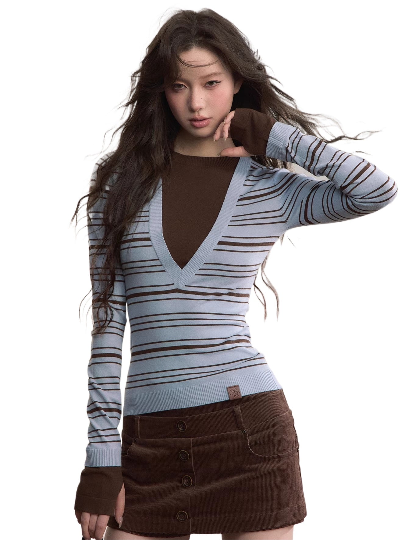 Contrast Stripe Fitted Knit Crewneck