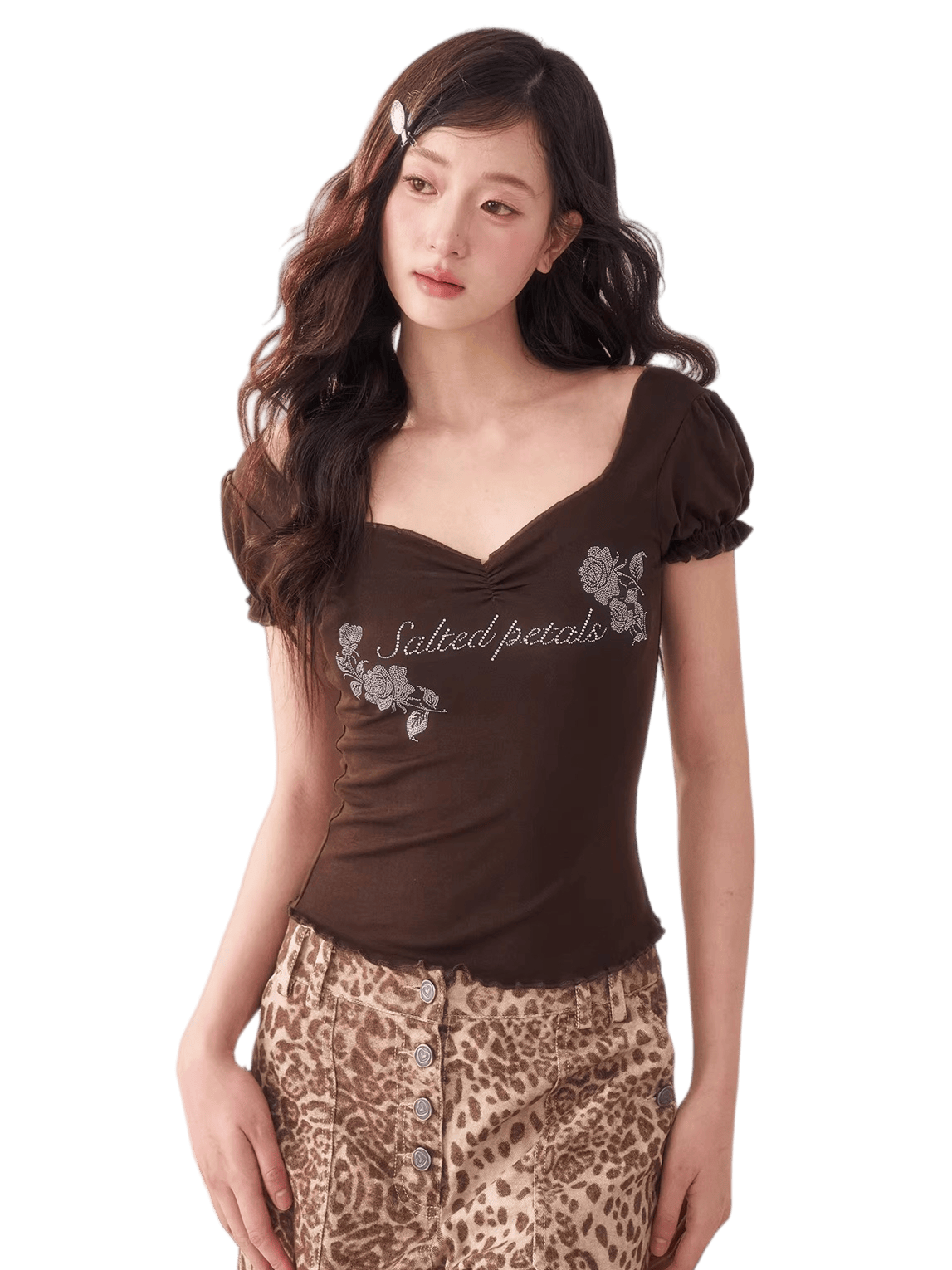 Rhinestone Floral Square-Neck Fitted Baby Tee