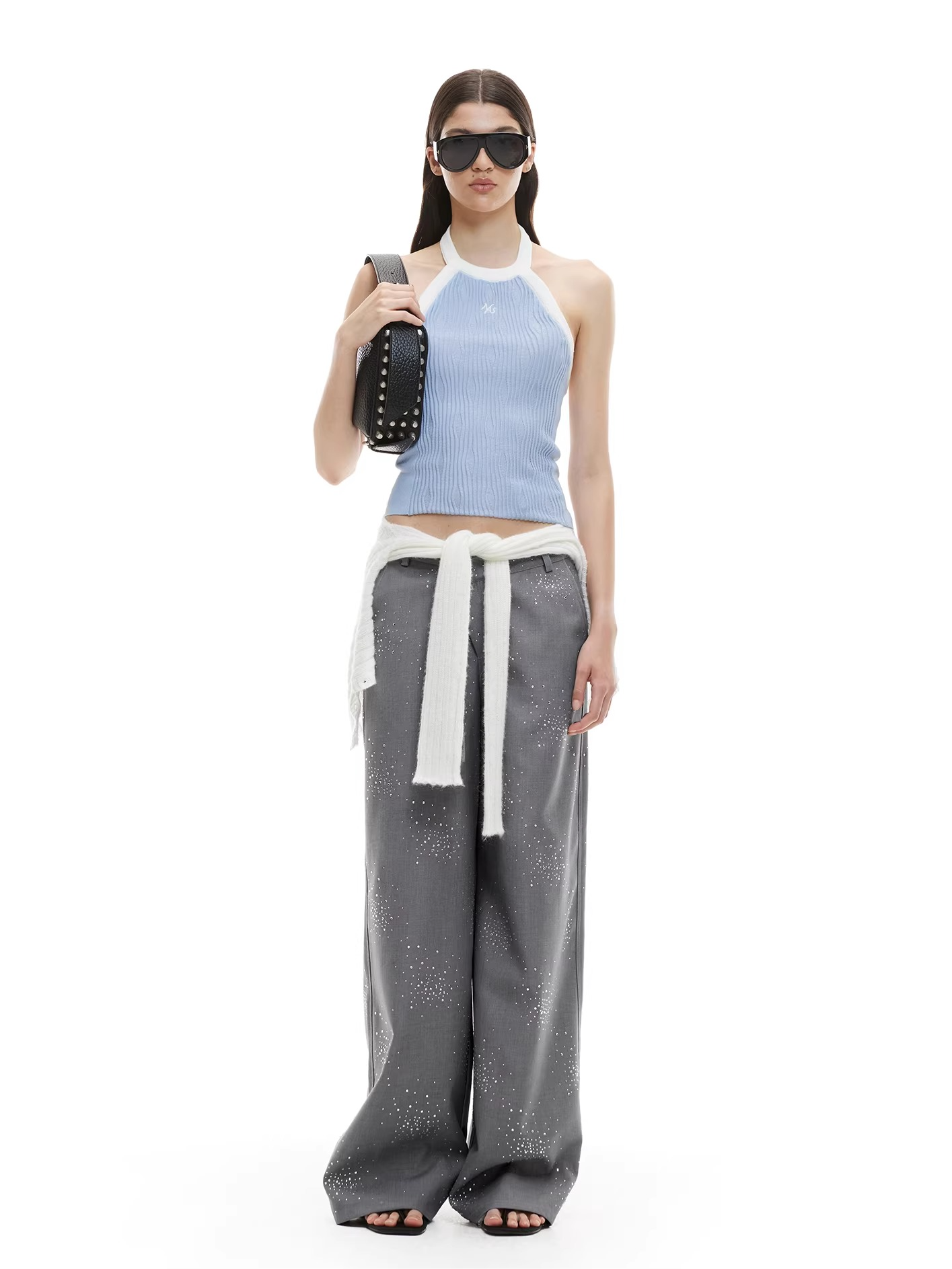 Asymmetric Ribbed Halter Knit Top