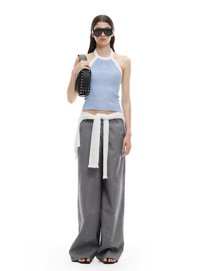 Asymmetric Ribbed Halter Knit Top