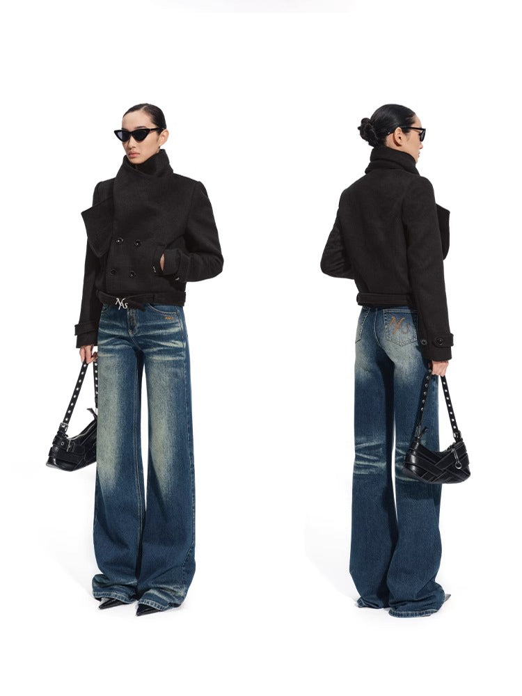 &quot;Ross Series&quot; Wool Scarf-Collar Coat