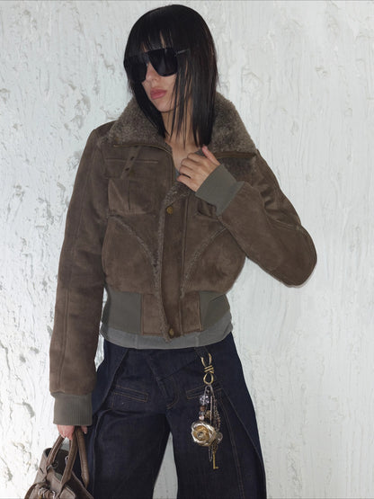 Faux Shearling Ribbed Short Jacket
