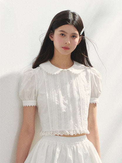 White Cotton Embroidered Shirt &amp; Skirt Set
