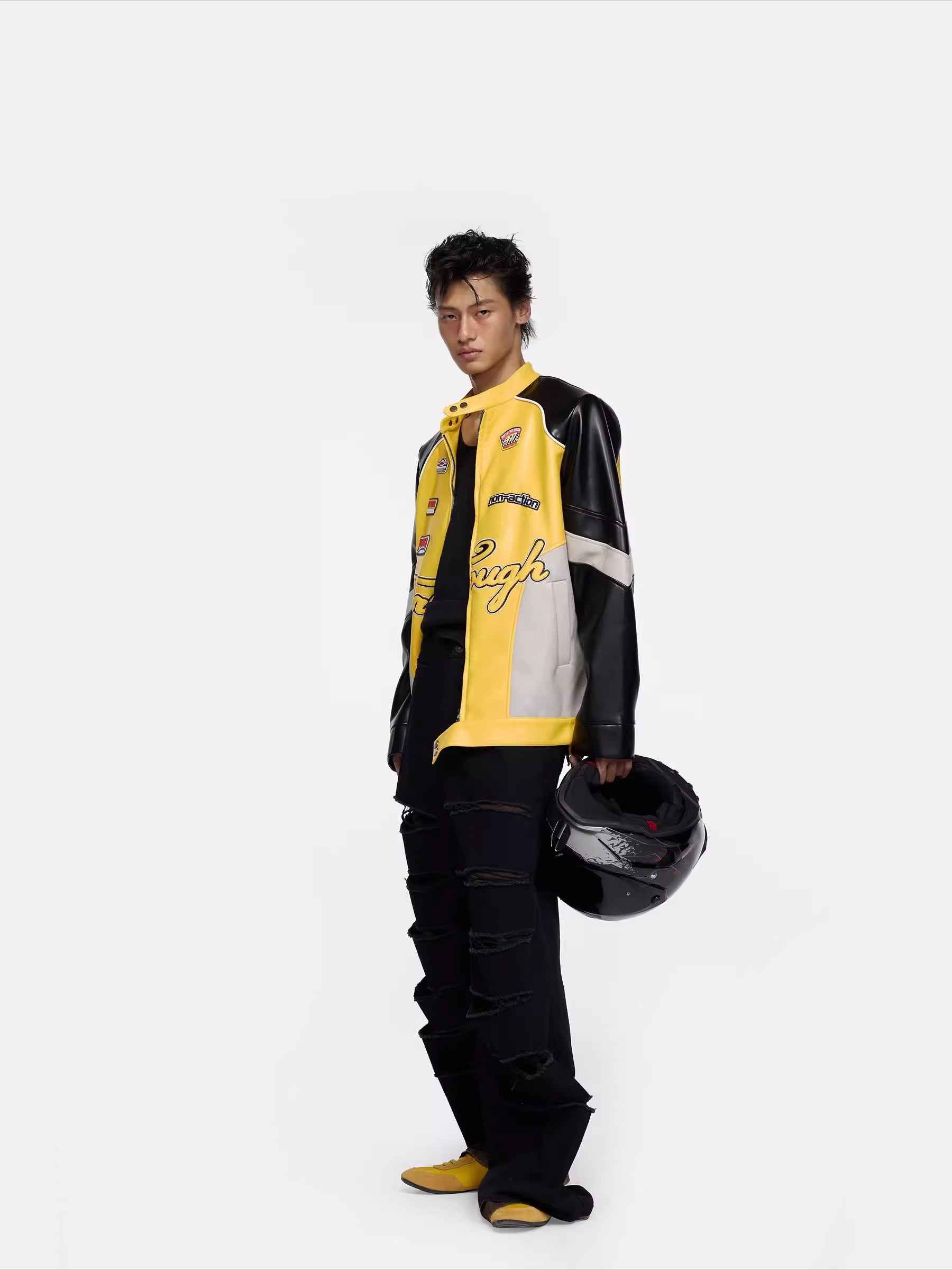 Contrast-Color Faux Leather Jacket