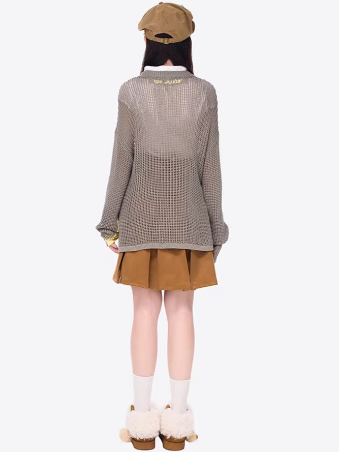 Cutout Contrast Knit Sweater