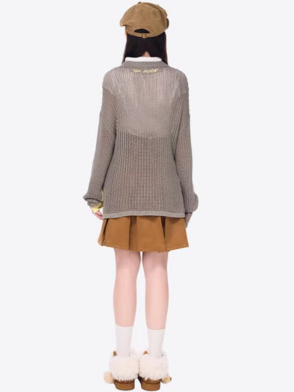 Cutout Contrast Knit Sweater