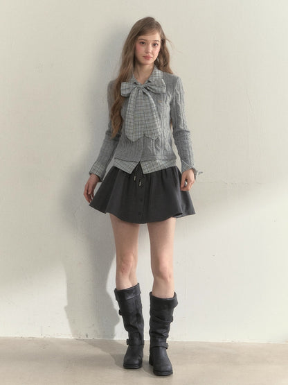 Retro Bow-Tie Preppy Layered Cable Knit Cardigan