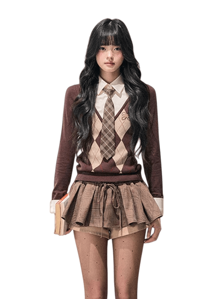 Two-in-One American Argyle Knit Sweater