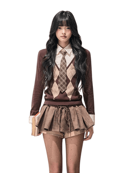 Two-in-One American Argyle Knit Sweater