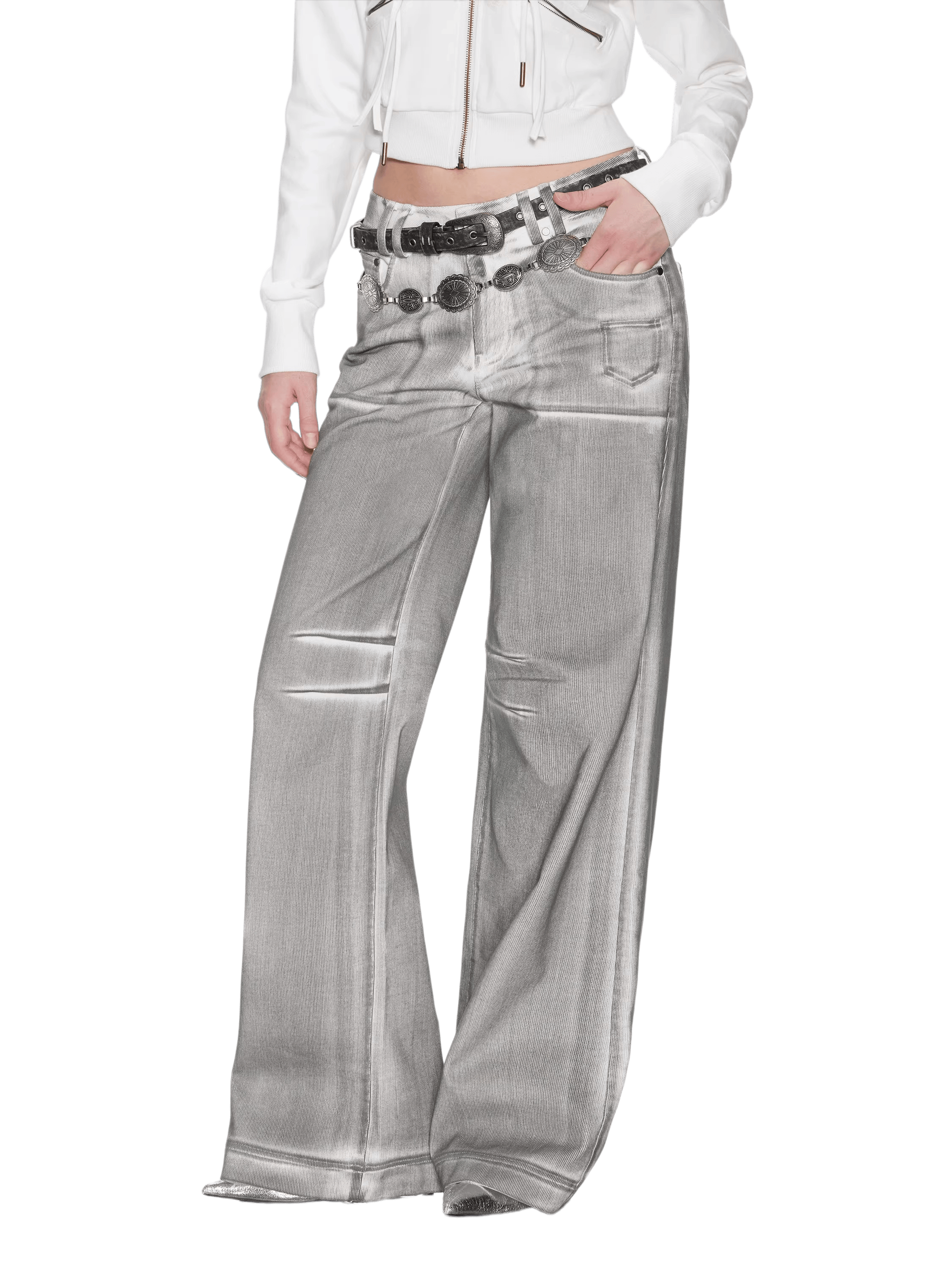 Matte Silver Alloy Buckle Distressed Leather Belt