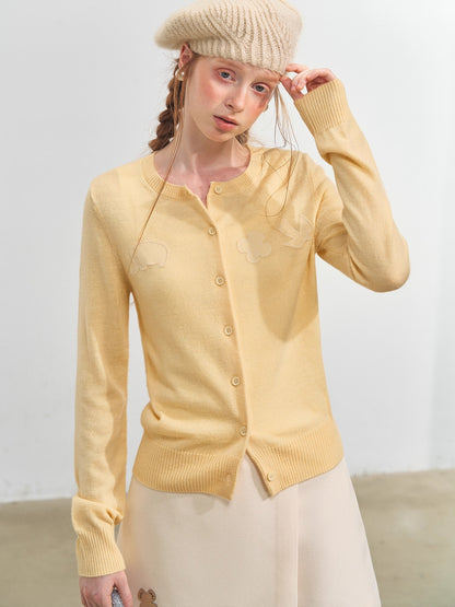 Playful Embroidered Patch Knit Cardigan