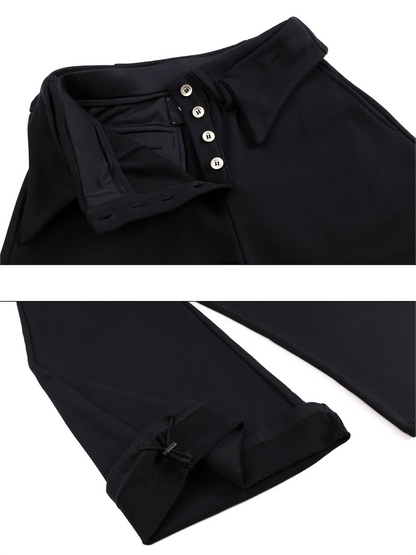 Double-Layer Collar Wide-Leg Pants In Black
