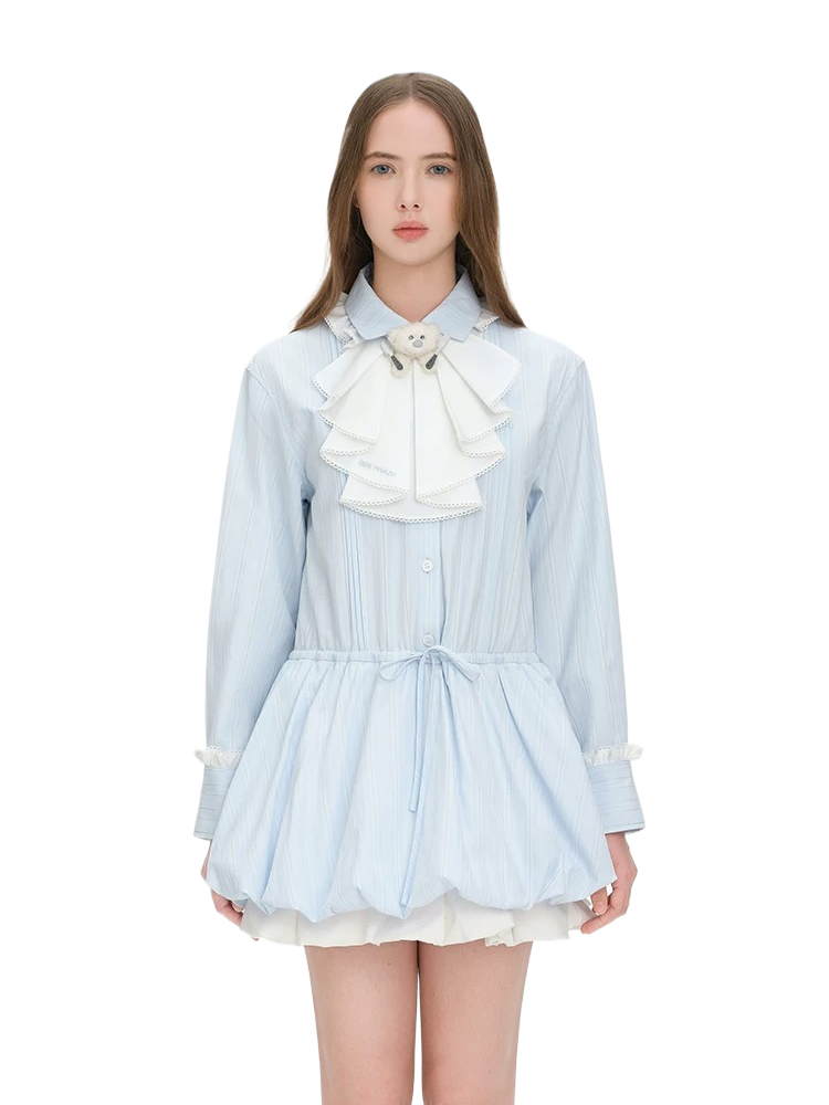Smocked Bouquet Sleeve Waist-Cinching Mini Dress