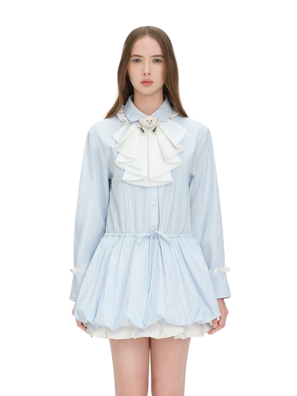 Smocked Bouquet Sleeve Waist-Cinching Mini Dress