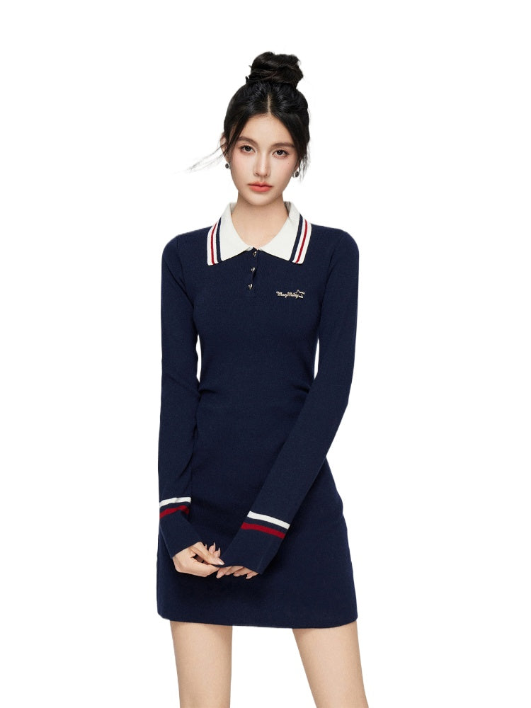 Polo Neck Waistline Knit Dress