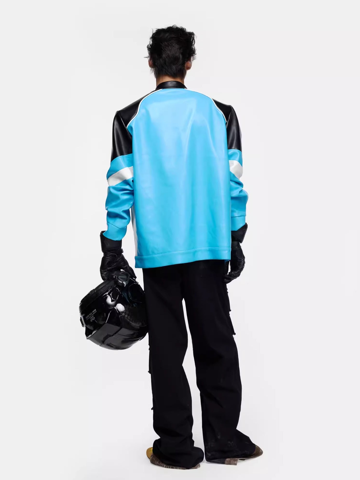 Contrast-Color Faux Leather Jacket