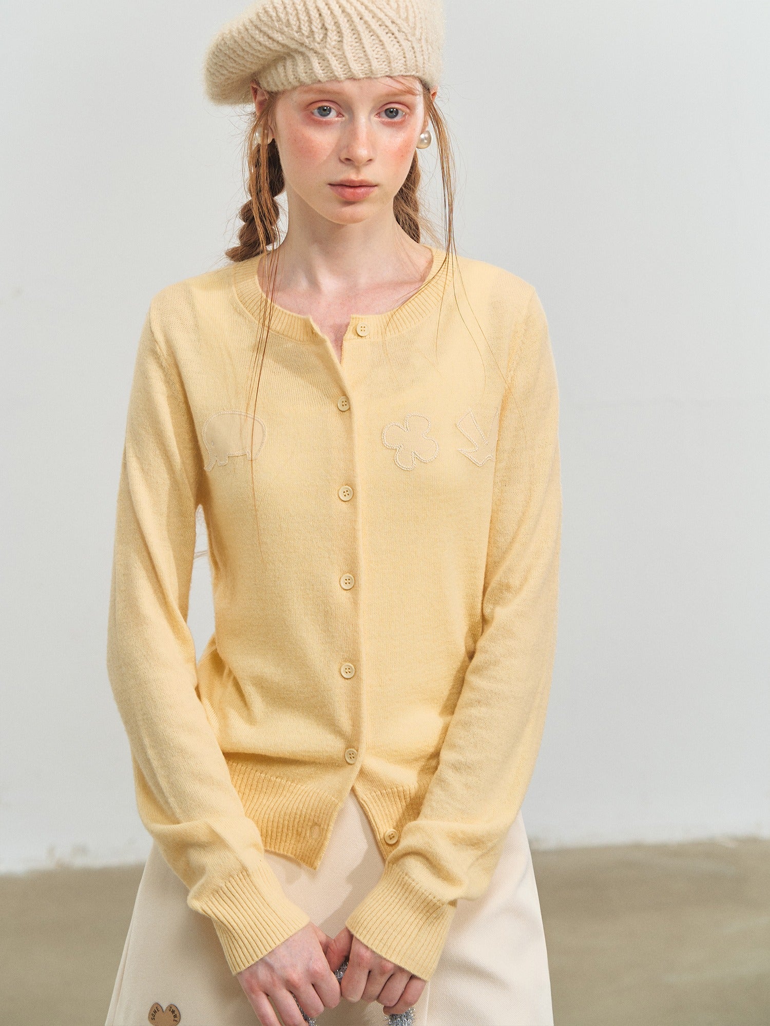 Playful Embroidered Patch Knit Cardigan