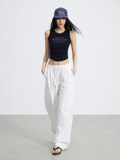 Ruched Utility Wide-Leg Cargo Pants
