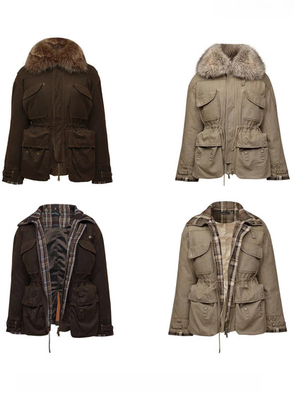 Detachable Fur Collar Utility Down Jacket