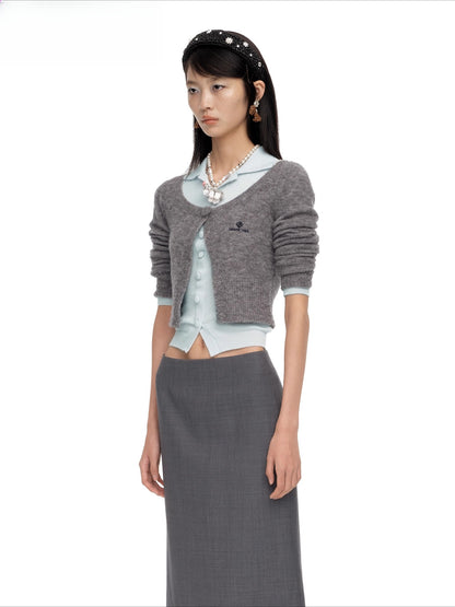 Single-Button Wool-Blend Knit Cardigan