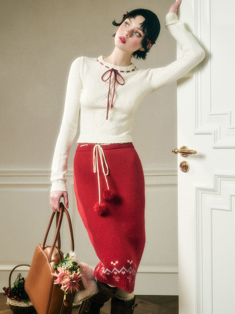 Warm Fabric Color Block Sweater &amp; Skirt Set