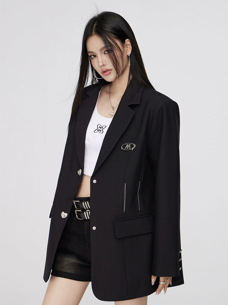 (Final Sale) Black Oversized Zipper Blazer