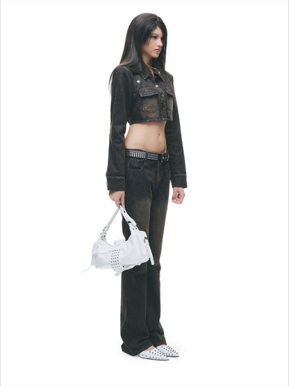 Enzyme-Washed Straight Denim Pants