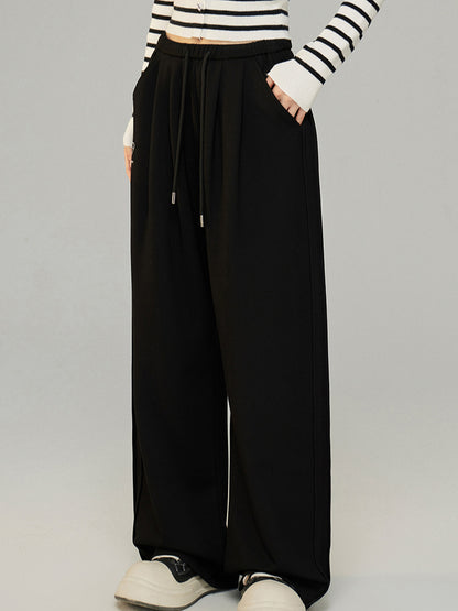 Black &amp; Off-white Knit Wide-Leg Pants