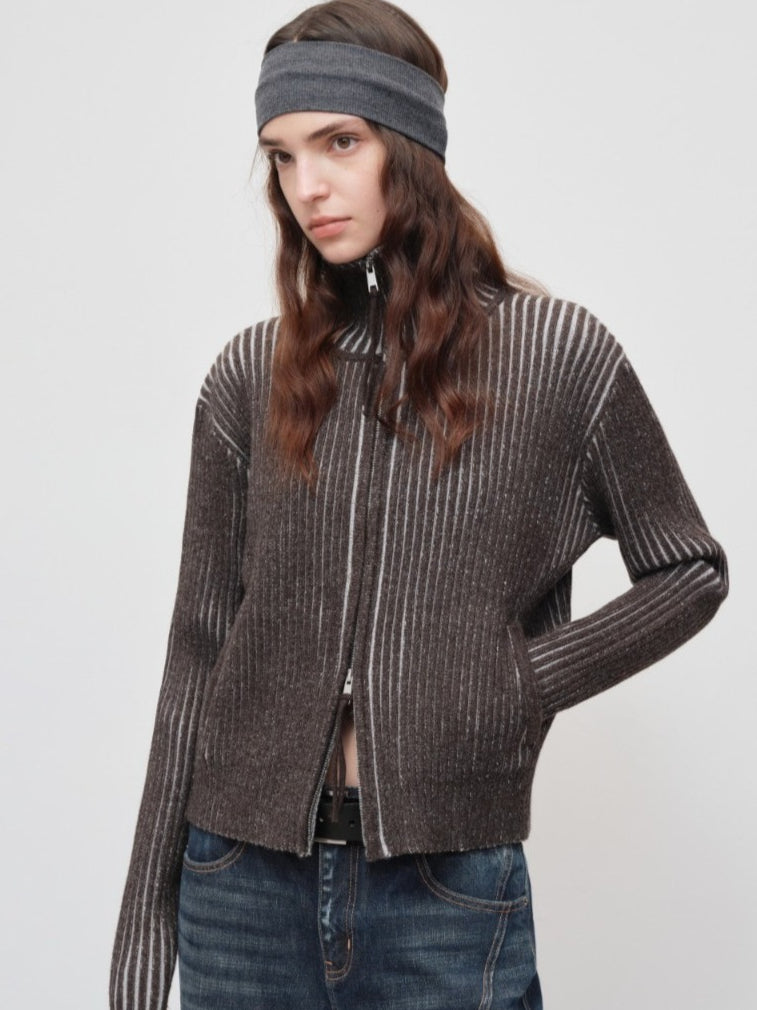Retro Lyocell Wool Mandarin Collar Knit Cardigan