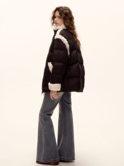 Faux Shearling Panel Down Jacket