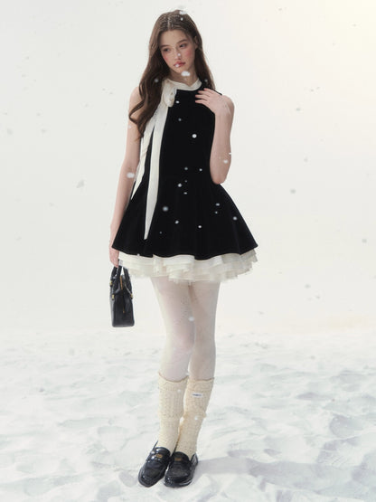 Piano-Key Bow Puff Mini Dress