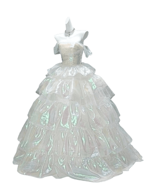 Iridescent Fructose-Sheen Tiered Couture Gown