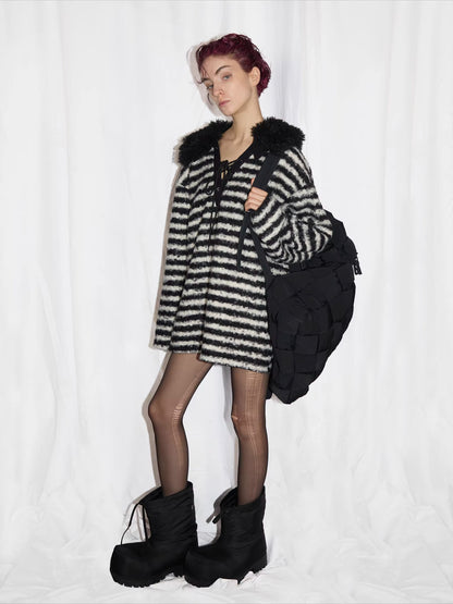 Detachable Collar Striped Knit Sweater