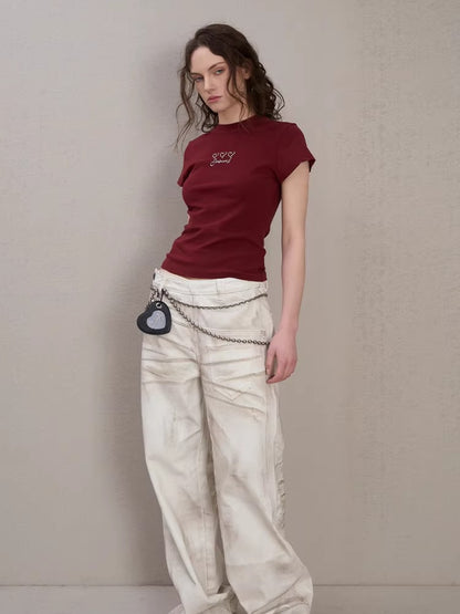 Lipstick Graffiti Cap-Sleeve Slim-Fit T-Shirt