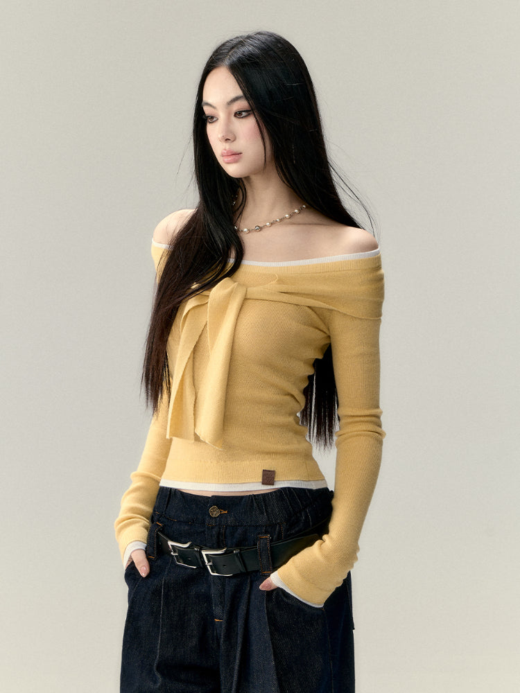 Two-Way Neckline Knit Blouse