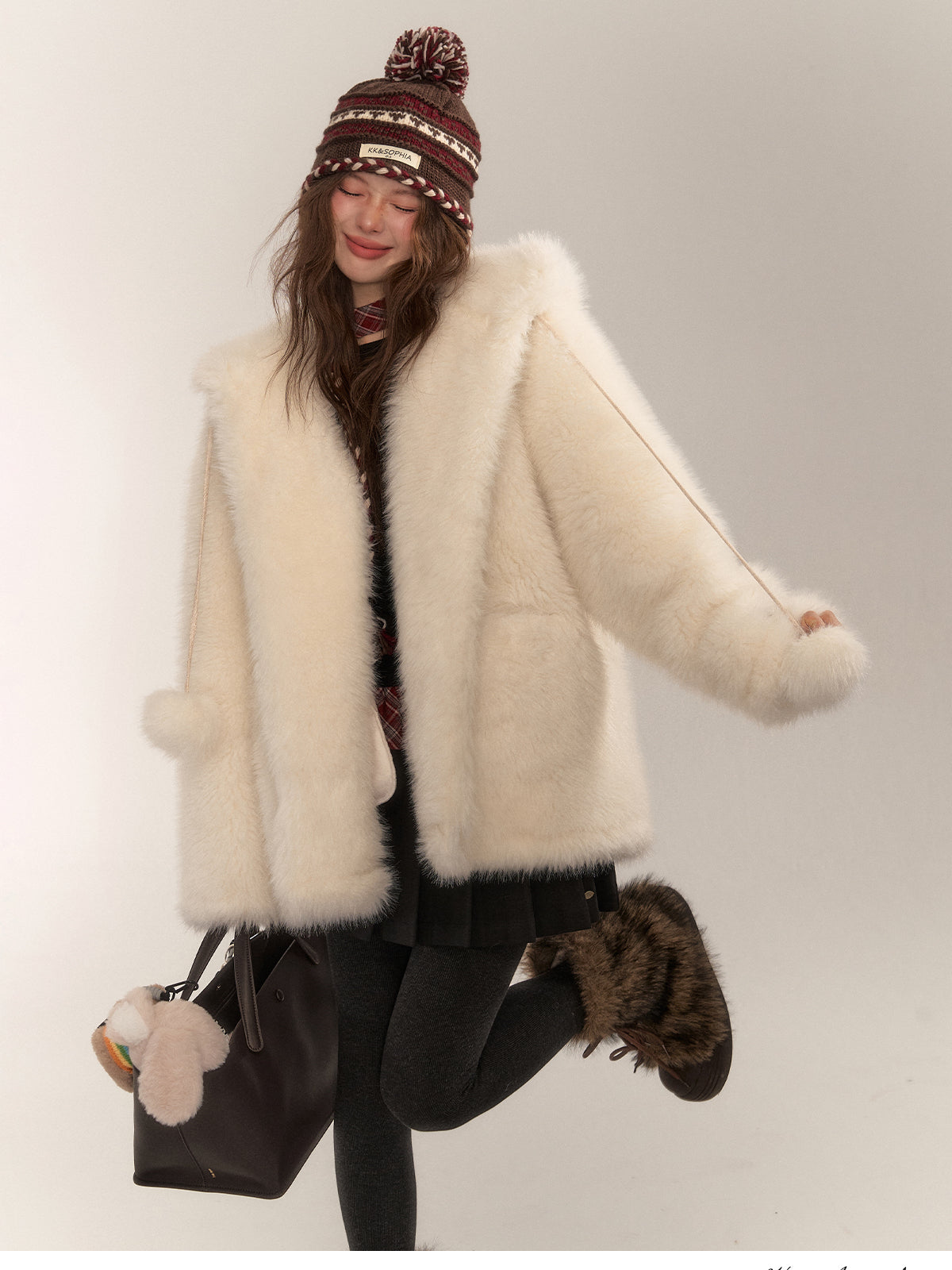 Short Hooded Faux Fur Coat