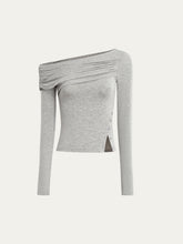 Asymmetric Shoulder Voluminous Ruched T-Shirt - CHINASQUAD