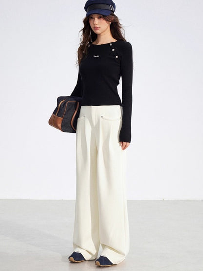 Chenille Fleece-Lined Wide-Leg Pants