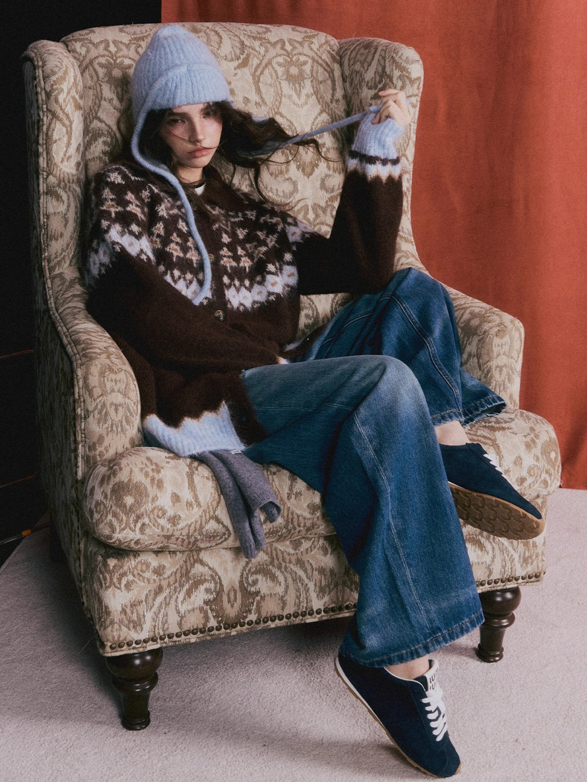 Wool Blend Fair Isle Button-Up Cardigan