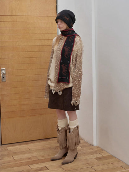 Fair Isle Pony Jacquard Knit Scarf