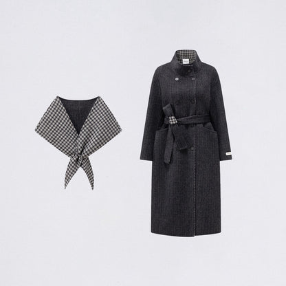 Plaid Wool-Blend Double-Faced Coat