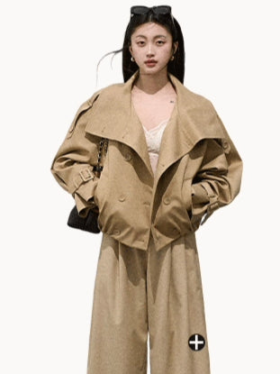 Double-Breasted Short Trench Jacket