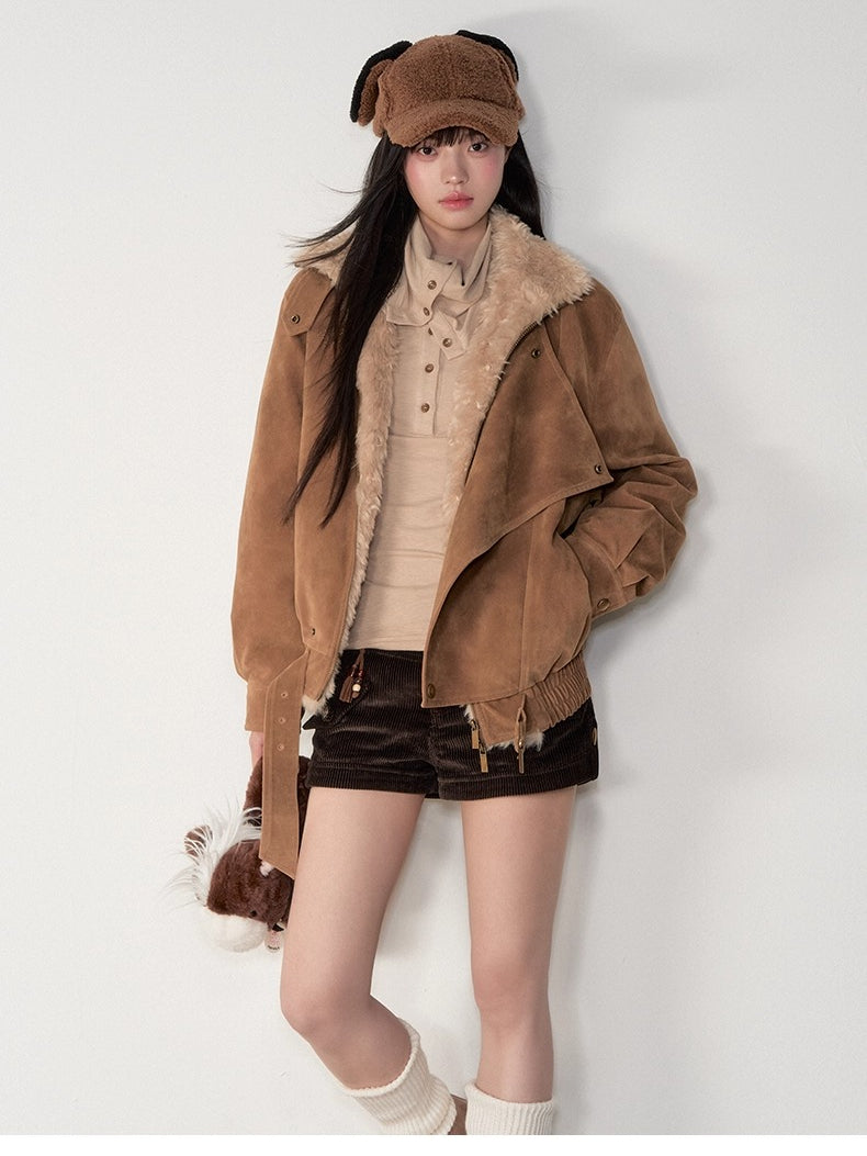 Original Suede Shearling Moto Oversized Lapel Jacket