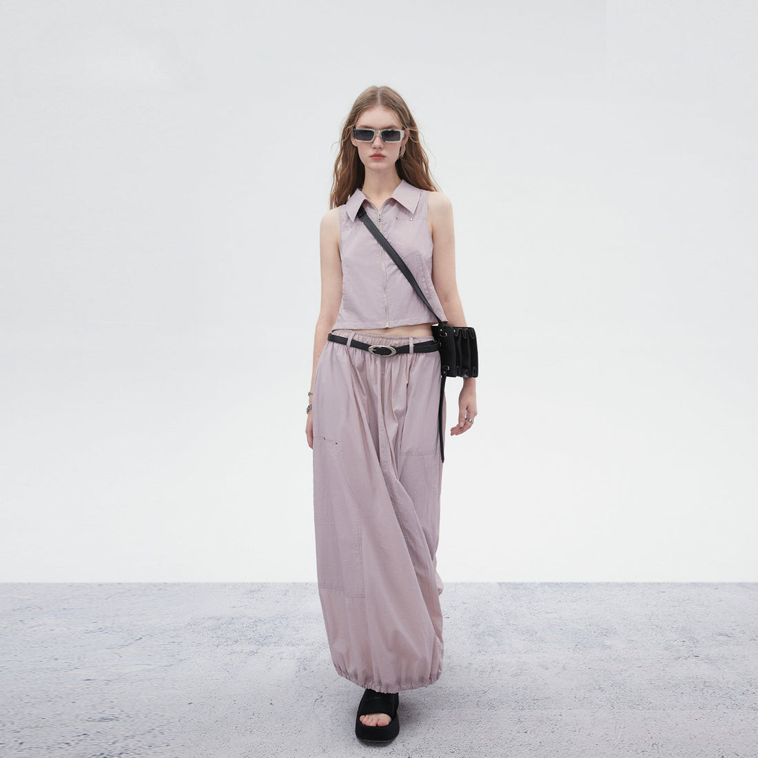 Pink &amp; Grey Nylon Maxi Skirt - CHINASQUAD