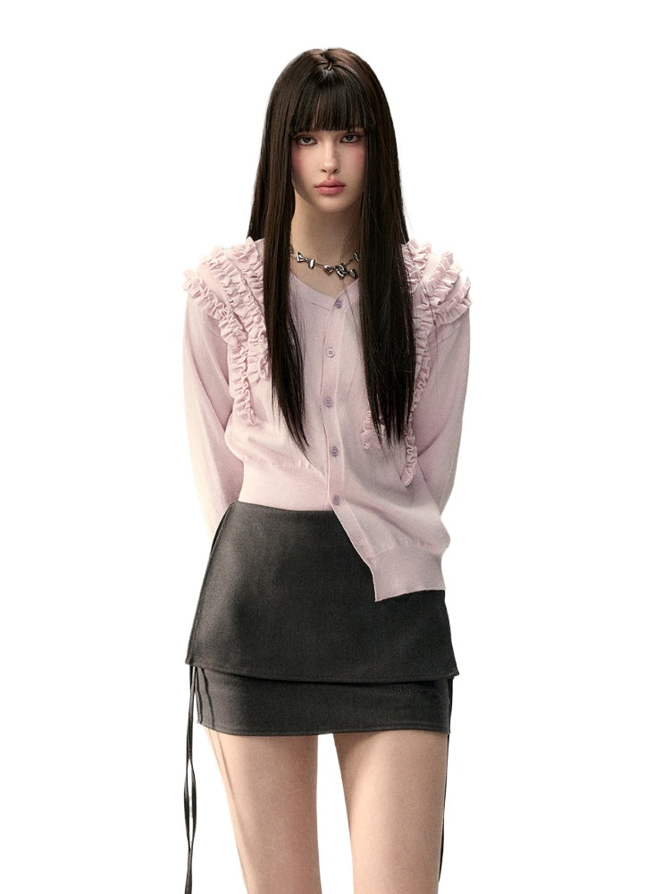 Irregular Ruffle Design Knit Top - CHINASQUAD