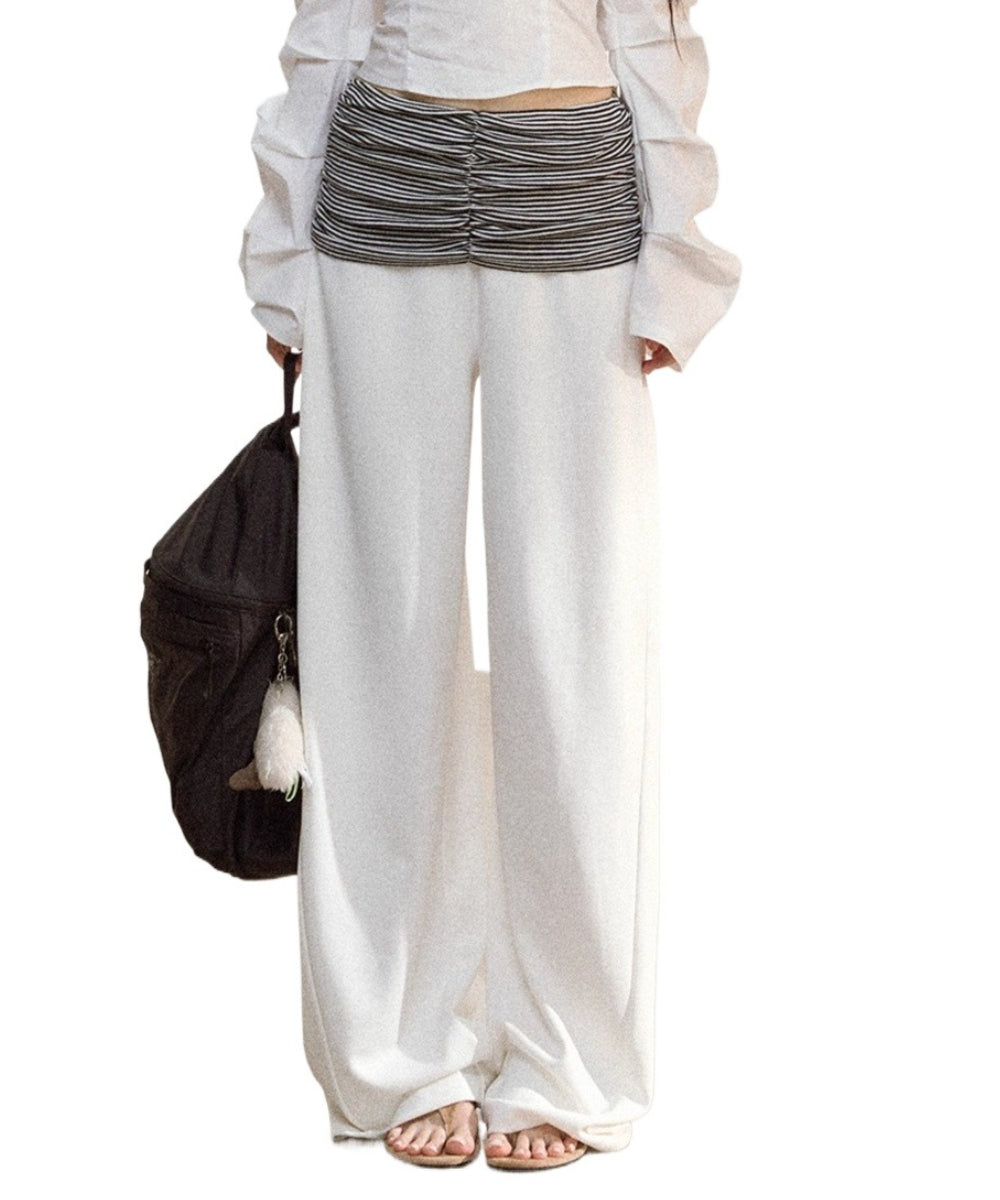 Striped Waist Panel Relaxed Straight-Leg Trousers