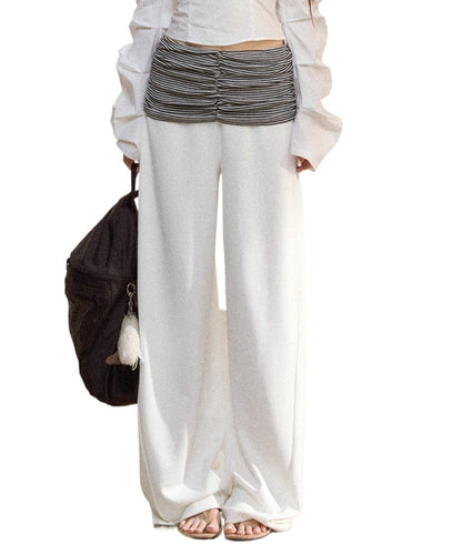 Striped Waist Panel Relaxed Straight-Leg Trousers