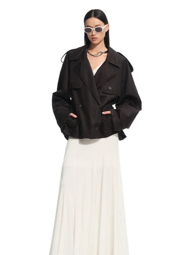 Draped Shoulder Oversize Trench Coat - CHINASQUAD